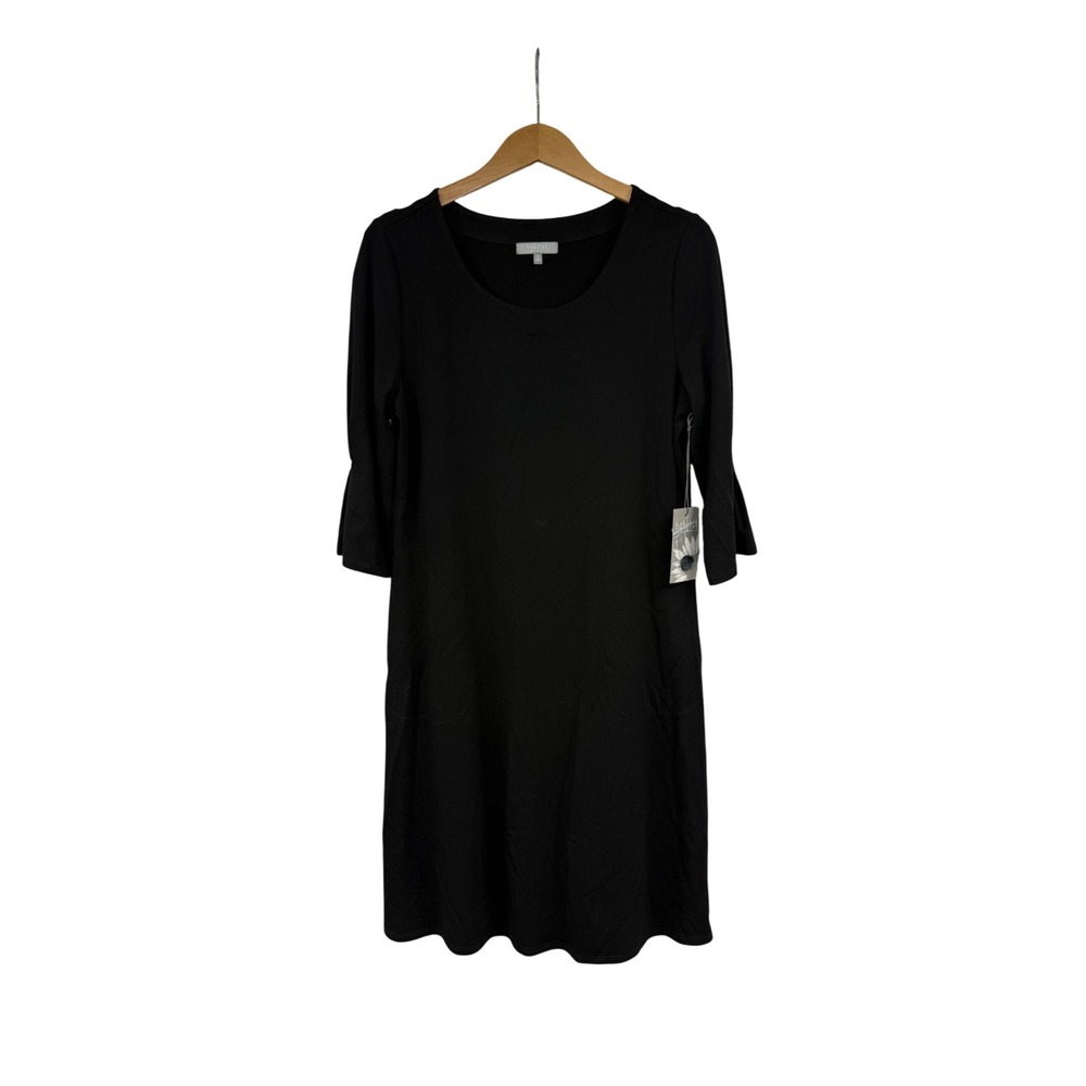 Habitat Clothes to Live In Black 3/4 Sleeve Button Tab Lagenlook Dress XS NWT